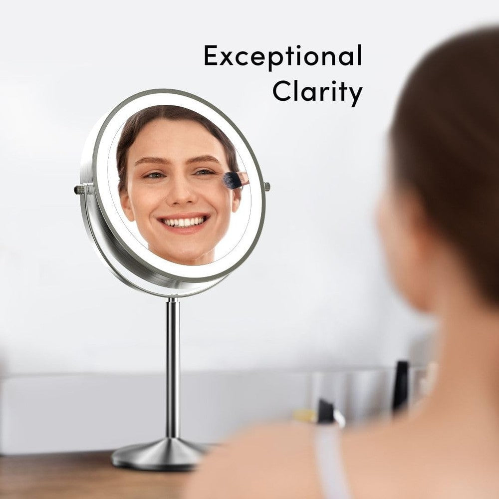9-Inch Height Adjustable Lighted Makeup Mirror - 10X/1X Magnification & Recha...