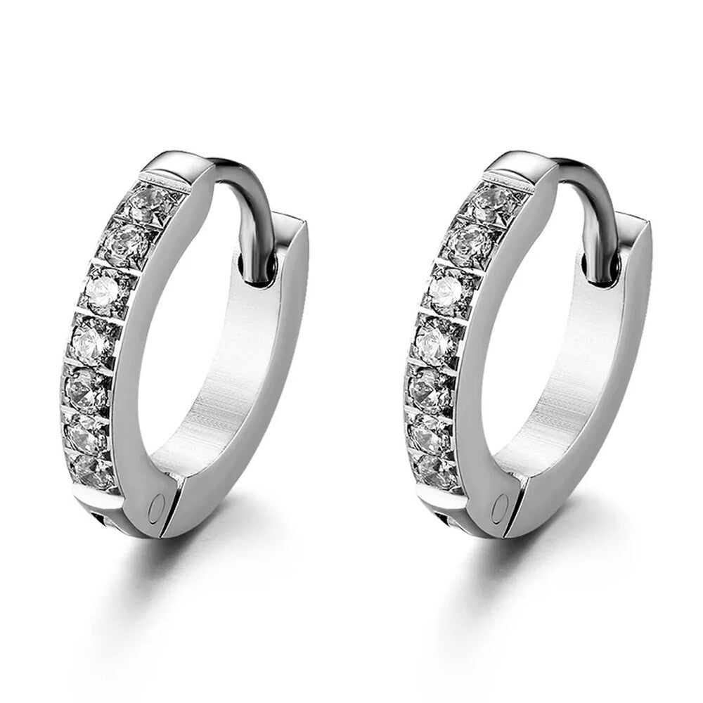 1PAIR Men Women Surgical Stainless Steel Silver Thick Round Huggie Hoop Earrings