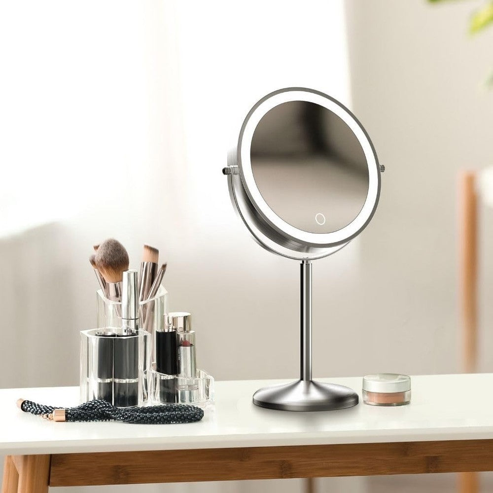 9-Inch Height Adjustable Lighted Makeup Mirror - 10X/1X Magnification & Recha...