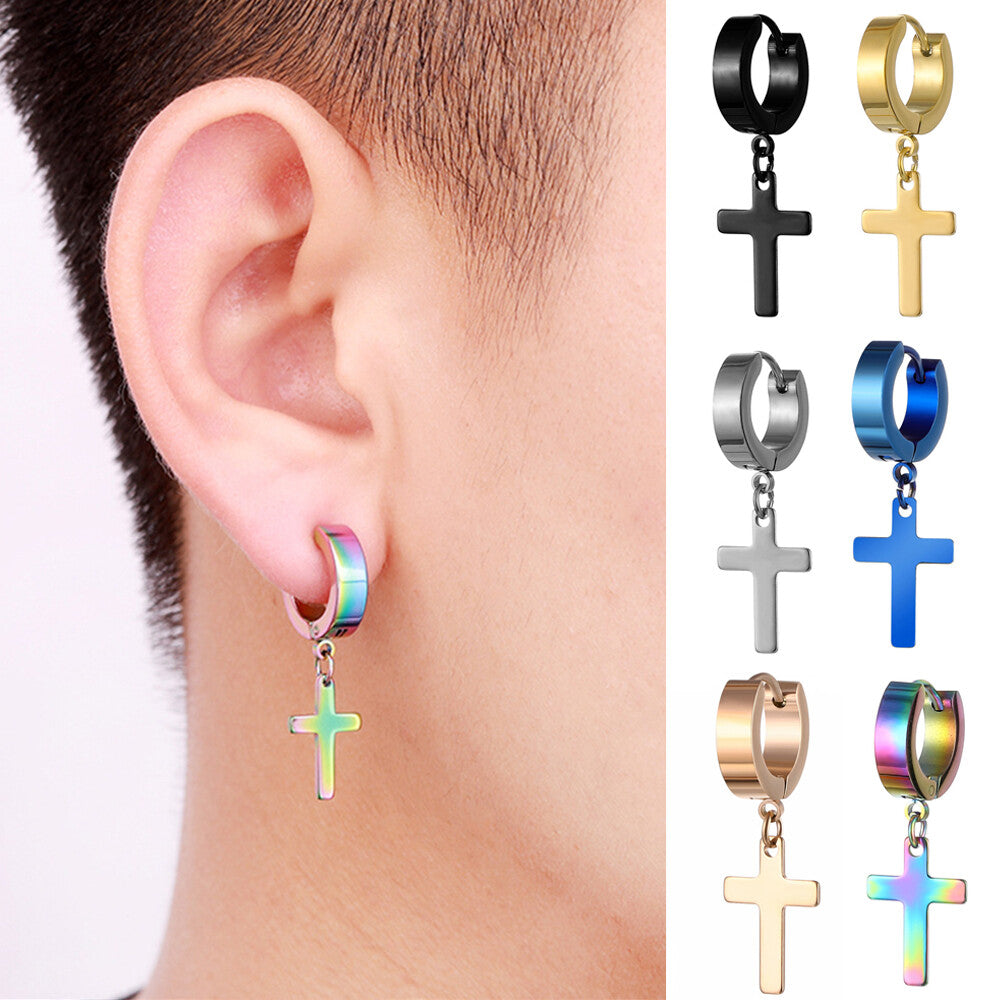 1PAIR Men Women Surgical Stainless Steel Silver Thick Round Huggie Hoop Earrings