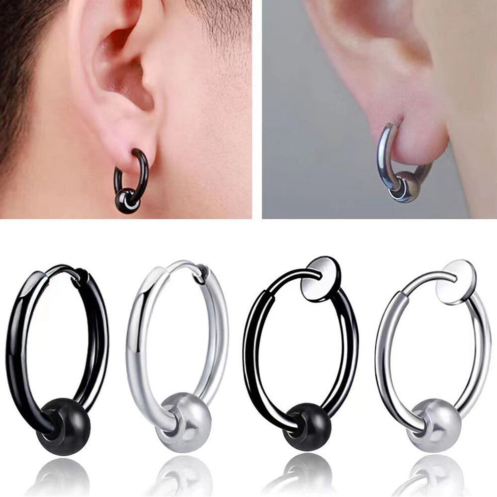 1PAIR Men Women Surgical Stainless Steel Silver Thick Round Huggie Hoop Earrings