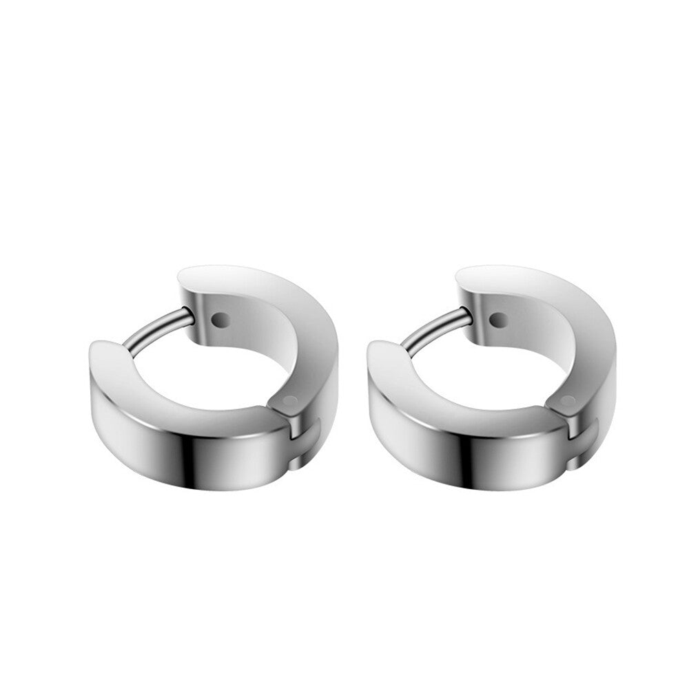 1PAIR Men Women Surgical Stainless Steel Silver Thick Round Huggie Hoop Earrings
