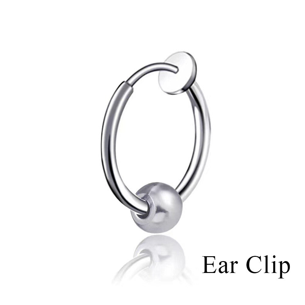 1PAIR Men Women Surgical Stainless Steel Silver Thick Round Huggie Hoop Earrings