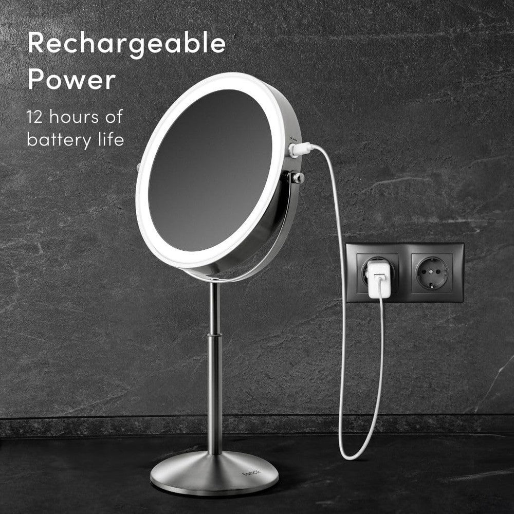 9-Inch Height Adjustable Lighted Makeup Mirror - 10X/1X Magnification & Recha...
