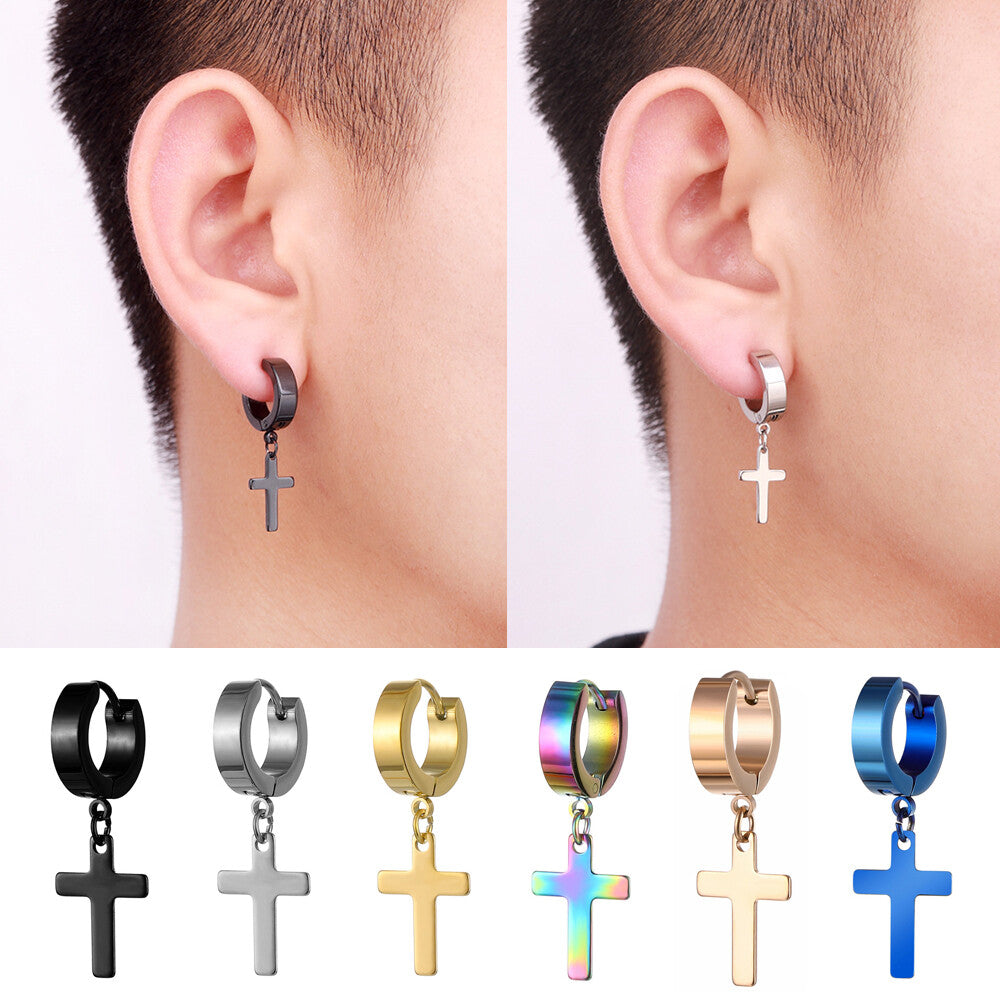 1PAIR Men Women Surgical Stainless Steel Silver Thick Round Huggie Hoop Earrings