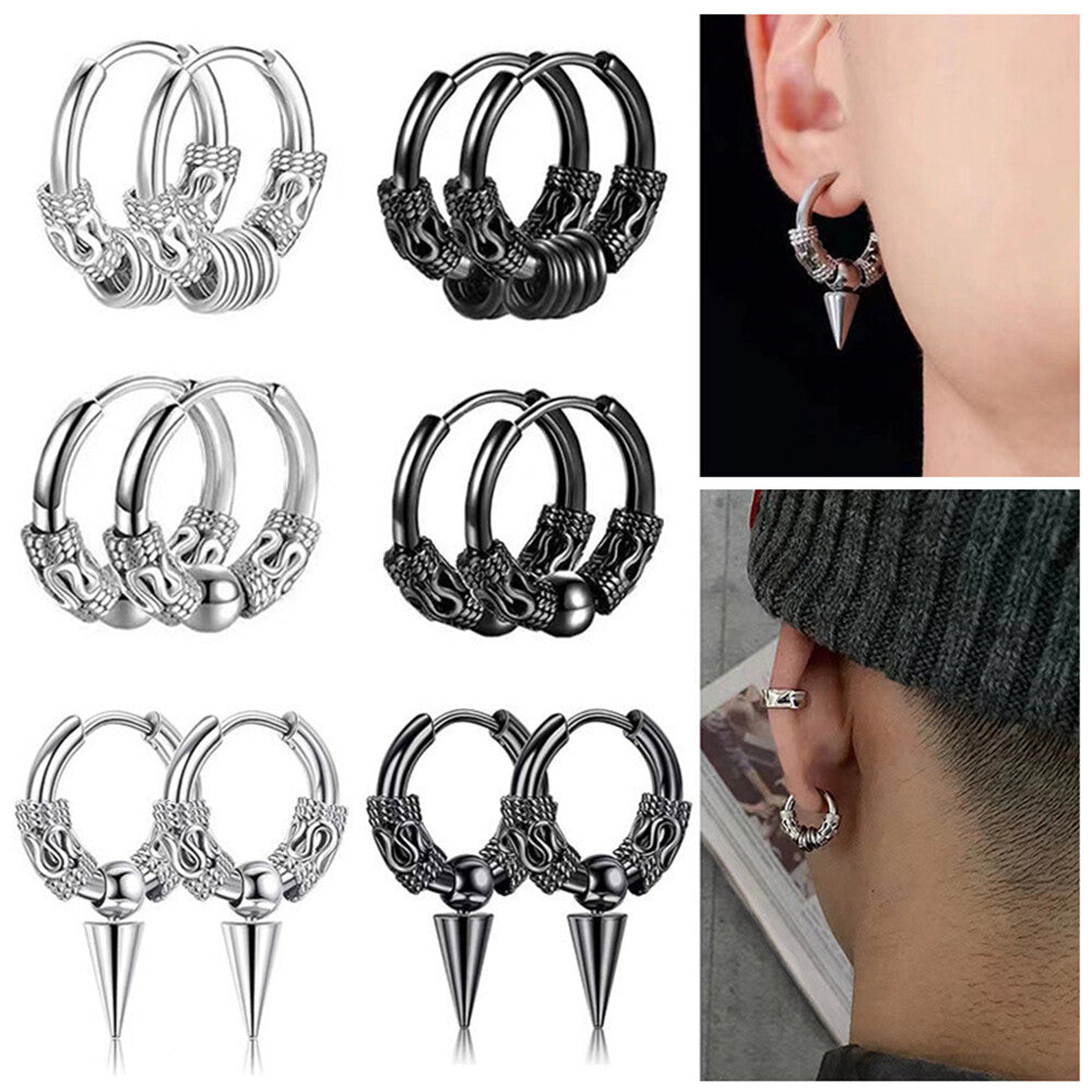 1PAIR Men Women Surgical Stainless Steel Silver Thick Round Huggie Hoop Earrings