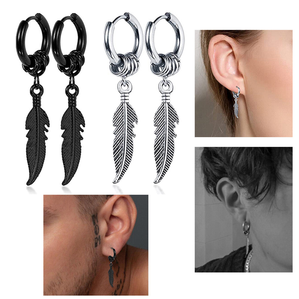 1PAIR Men Women Surgical Stainless Steel Silver Thick Round Huggie Hoop Earrings