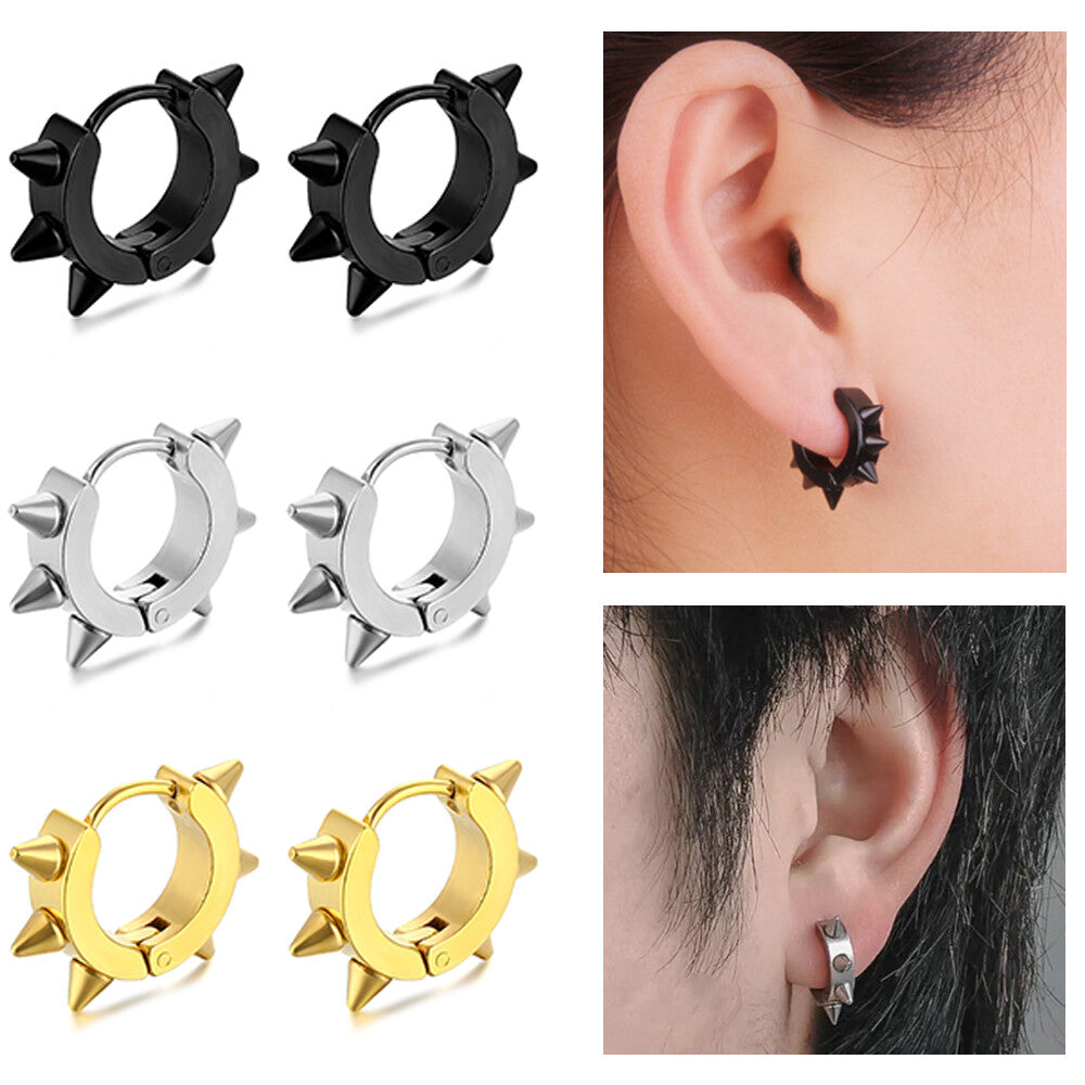 1PAIR Men Women Surgical Stainless Steel Silver Thick Round Huggie Hoop Earrings