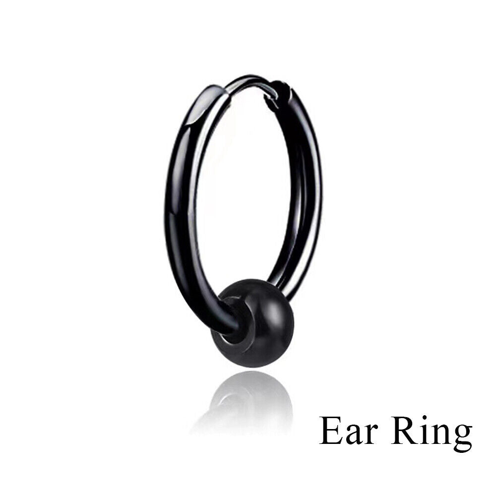 1PAIR Men Women Surgical Stainless Steel Silver Thick Round Huggie Hoop Earrings