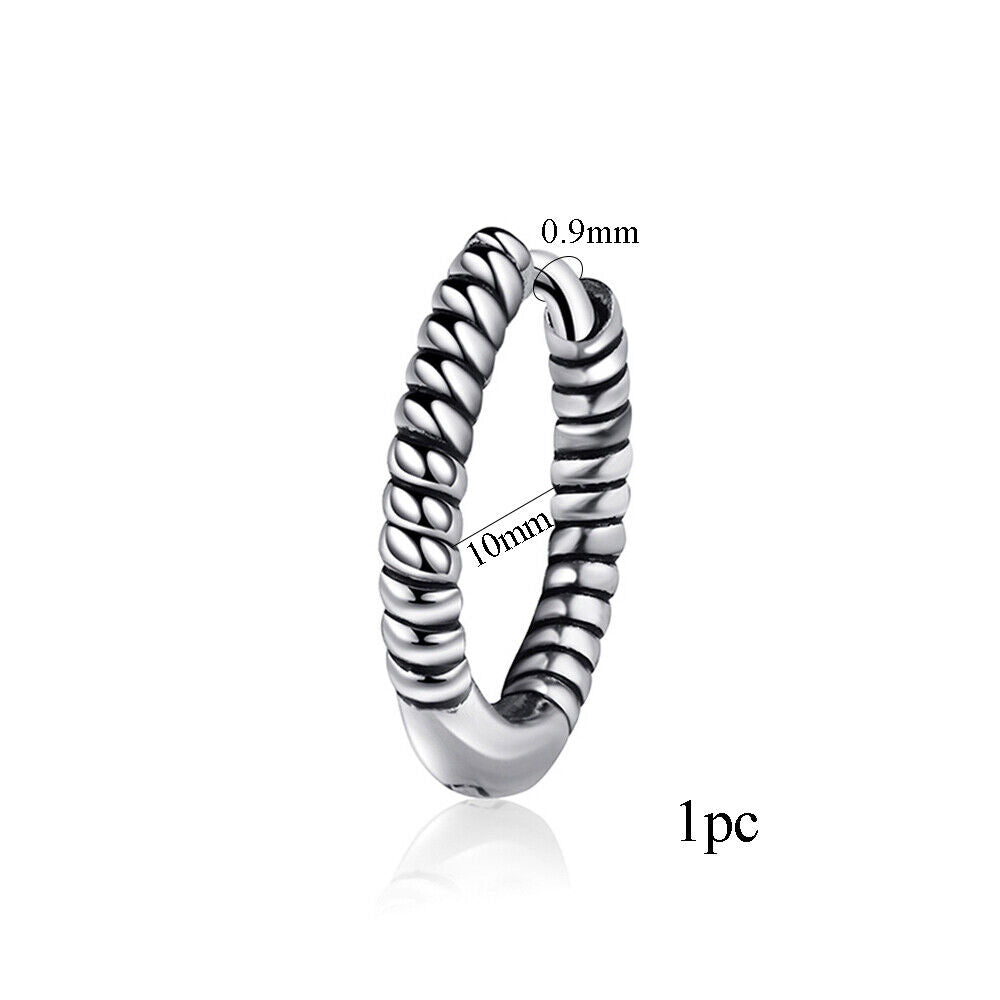 1PAIR Men Women Surgical Stainless Steel Silver Thick Round Huggie Hoop Earrings