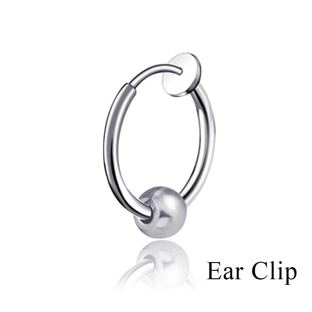 1PAIR Men Women Surgical Stainless Steel Silver Thick Round Huggie Hoop Earrings