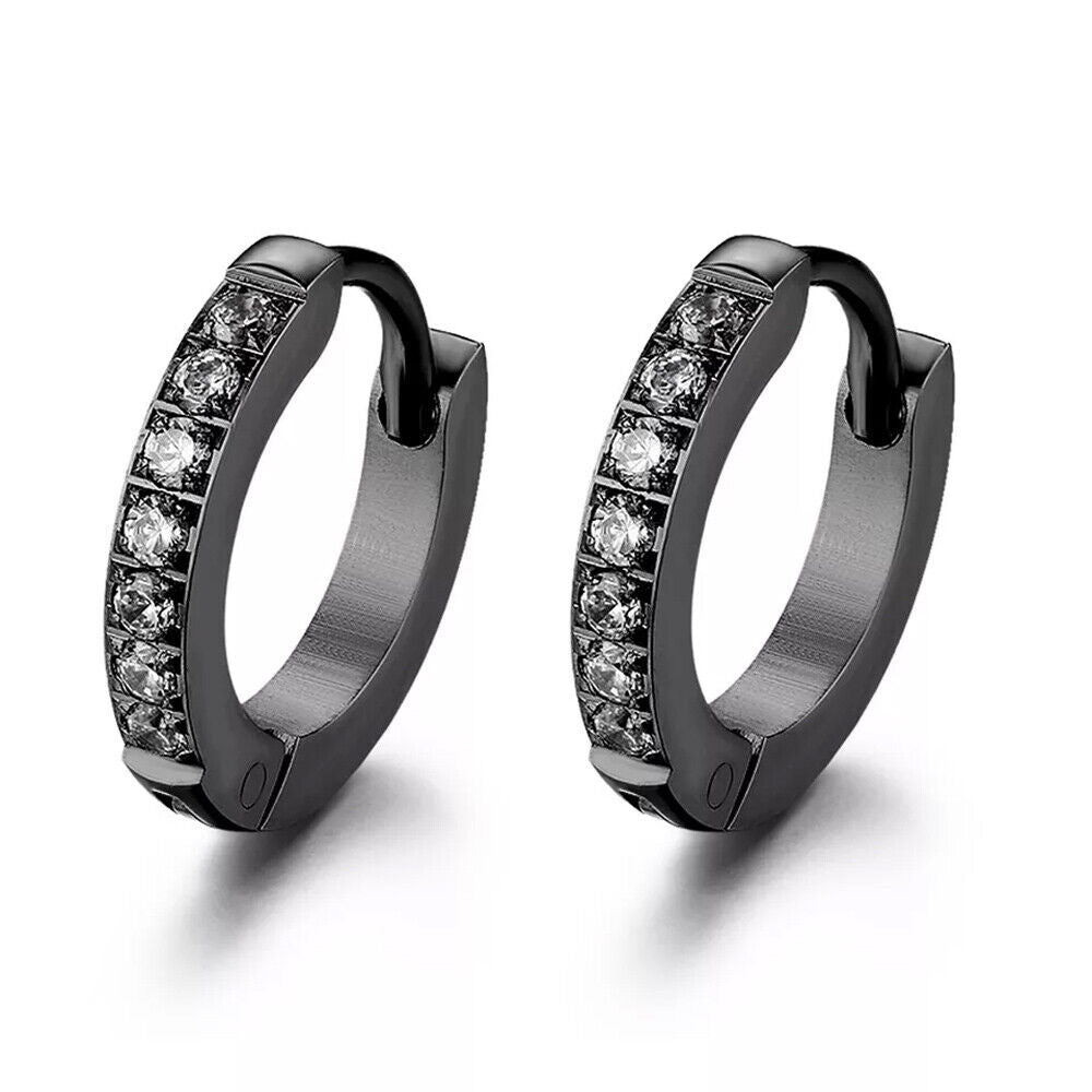1PAIR Men Women Surgical Stainless Steel Silver Thick Round Huggie Hoop Earrings