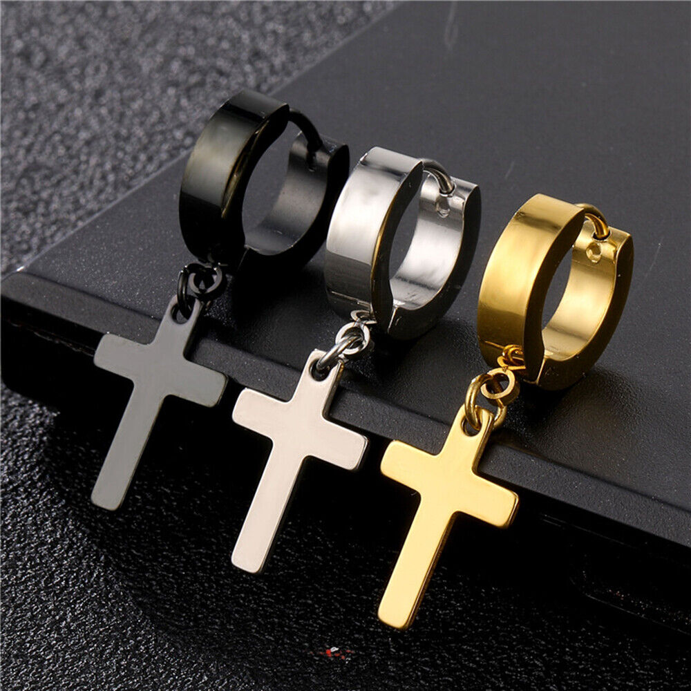 1PAIR Men Women Surgical Stainless Steel Silver Thick Round Huggie Hoop Earrings