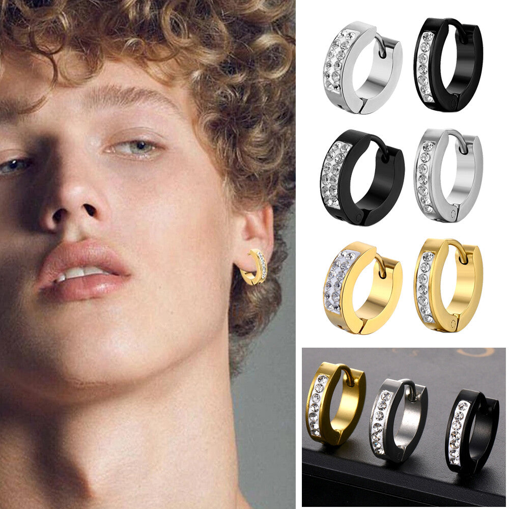 1PAIR Men Women Surgical Stainless Steel Silver Thick Round Huggie Hoop Earrings