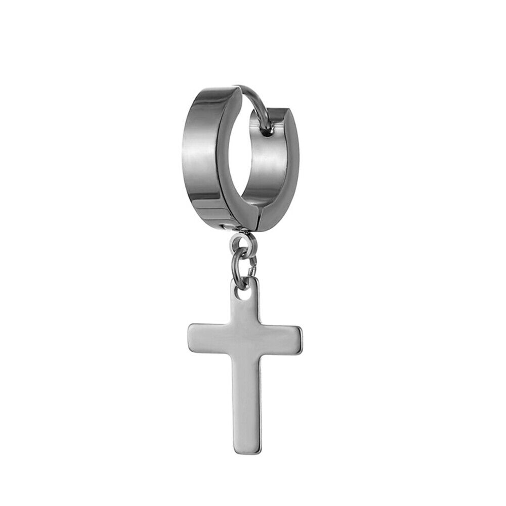 1PAIR Men Women Surgical Stainless Steel Silver Thick Round Huggie Hoop Earrings
