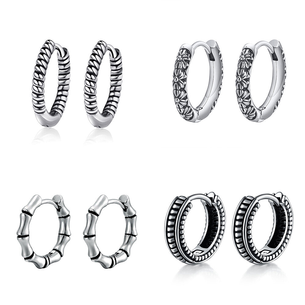 1PAIR Men Women Surgical Stainless Steel Silver Thick Round Huggie Hoop Earrings