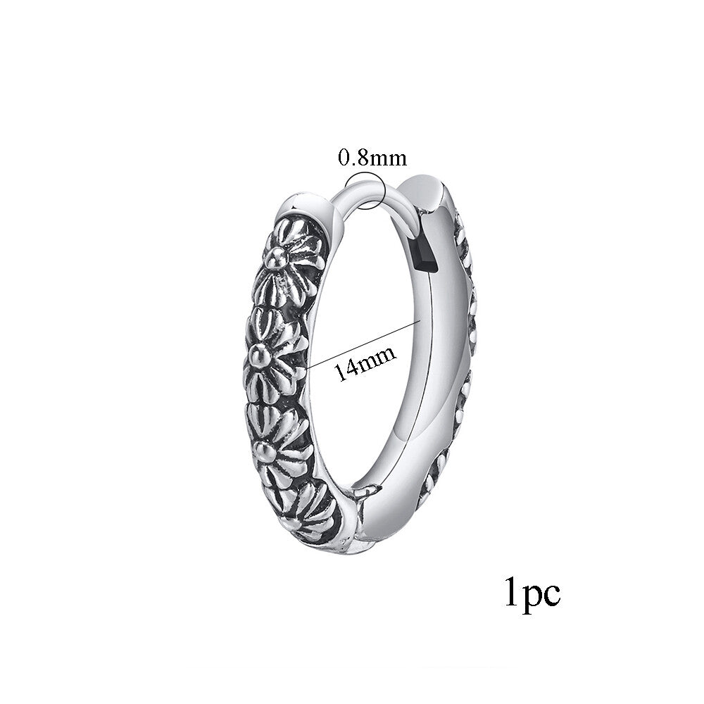 1PAIR Men Women Surgical Stainless Steel Silver Thick Round Huggie Hoop Earrings