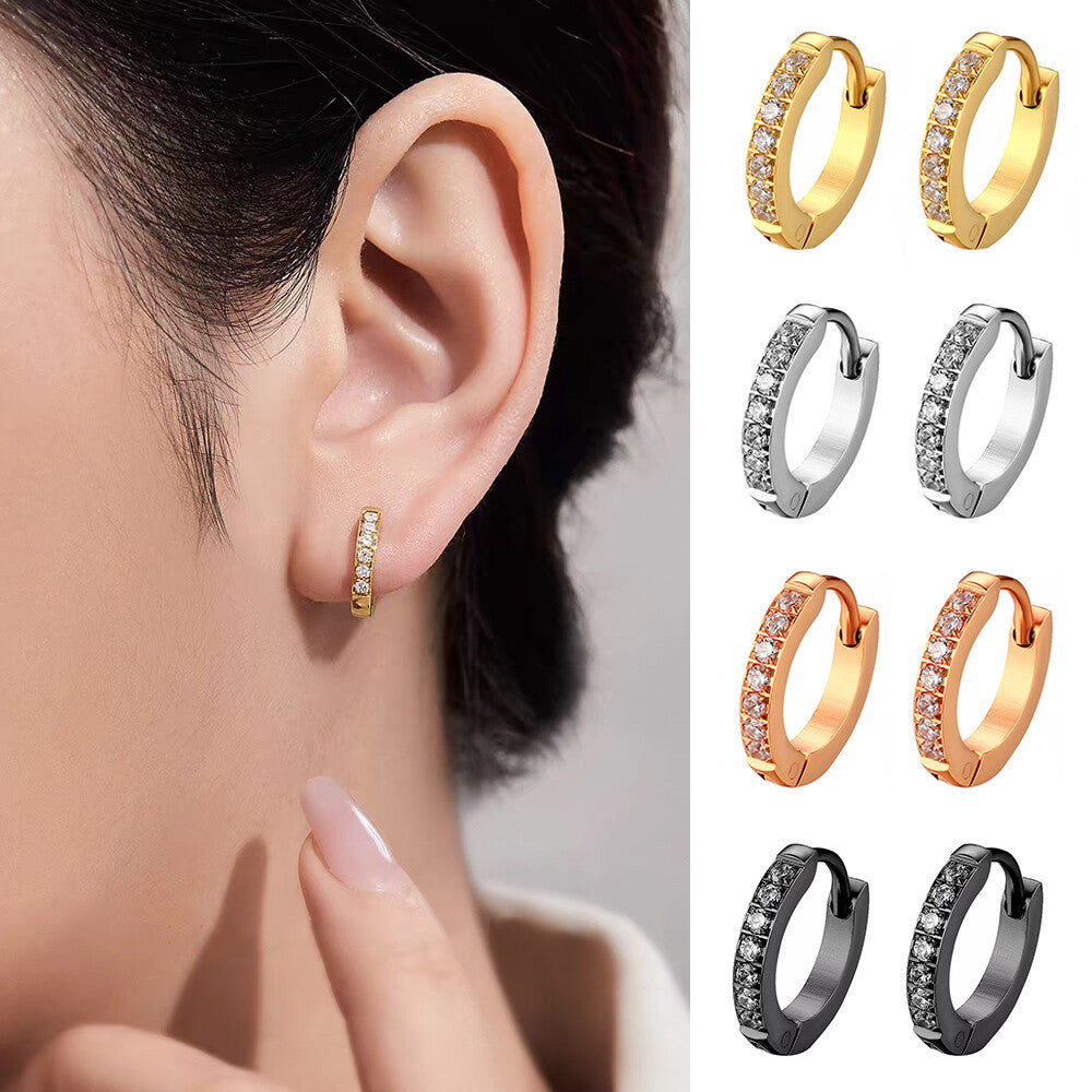 1PAIR Men Women Surgical Stainless Steel Silver Thick Round Huggie Hoop Earrings